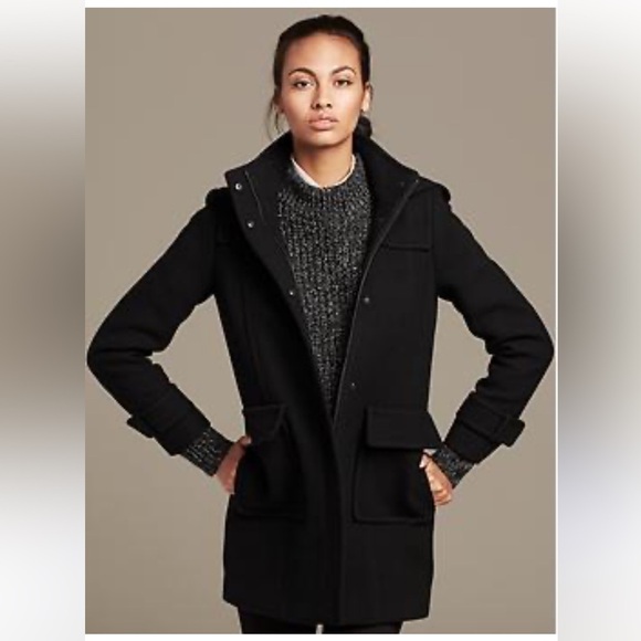Banana Republic Jackets & Blazers - Banana Republic Black Wool Duffle Car-Coat Pea-Coat with Hood- EUC Worn 1x